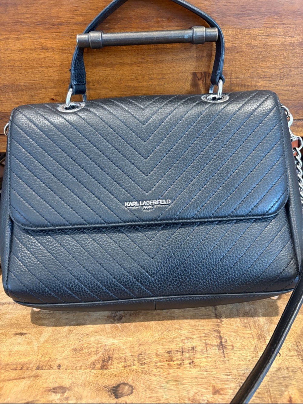 Karl Lagerfeld Black Chevron Quilted Top-Handle Satchel